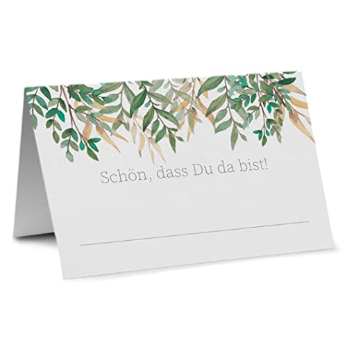 Partycards Tischkarten Geburtstag, Tischkarten Hochzeit, Platzkarten Geburtstag, Kommunion, Konfirmation, Platzkarten, 50 Stück, A7, Strauch Blumen Design, Schön dass Du da bist Namenskarten von Partycards