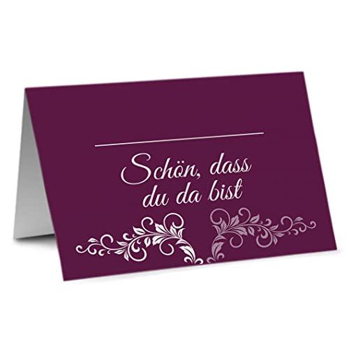 Partycards 50 Tischkarten/Platzkarten DIN A7 für Hochzeit, Geburtstag, Kommunion, Taufe Ornament Lila von Partycards