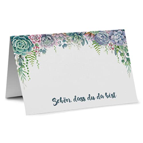 Partycards 50 Tischkarten für Taufe, Geburtstag, Konfirmation, Kommunion, Hochzeit, DIN A7, Blumen-Design Platzkarten goldene Hochzeit Namenskarten Hochzeit Hochzeitsdeko Schön schön DASS du da bist von Partycards