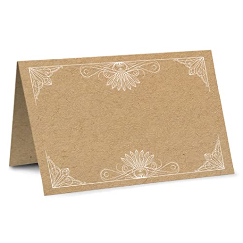 Partycards Platzkarten Namenskarten Set - 50 Stück Weiße Ornamente Format DIN A7, Bereits Genutet, Leicht zu Beschriften, Ideal für Konfirmation, Kommunion, Tischkarten, Geburtstag von Partycards