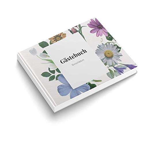 Partycards Gästebuch für Geburtstag personalisiert mit 52 weißen Seiten in DIN A4 quer in Hardcover-Bindung (Frühlingsblumen) von Partycards