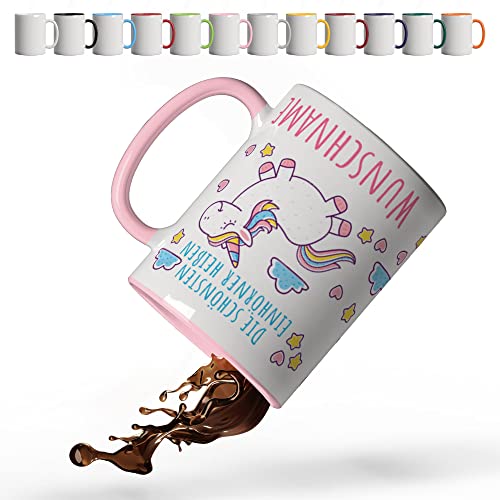 Partycards Keramik Tasse mit Einhorn Motiv, 330 ml, Rosa - Perfekt als Einhorn Geschenke für Mädchen, Geschenk für Frauen, Tasse mit Namen personalisiert, Einhorn Tasse Mädchen Kindertasse von Partycards