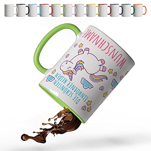 Partycards Keramik Tasse mit Einhorn Motiv, 330 ml, Grün - Perfekt als Einhorn Geschenke für Mädchen, Geschenk für Frauen, Tasse mit Namen personalisiert, Einhorn Tasse Mädchen von Partycards