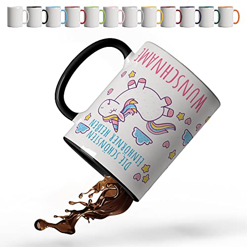 Partycards Keramik Tasse mit Einhorn Motiv, 330 ml, Schwarz - Perfekt als Einhorn Geschenke für Mädchen, Geschenk für Frauen, Tasse mit Namen personalisiert, Einhorn Tasse Mädchen von Partycards
