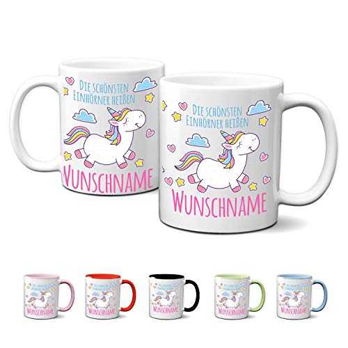 Partycards Keramik Tasse mit Einhorn Motiv, 330 ml, Schwarz - Perfekt als Einhorn Geschenke für Mädchen, Geschenk für Frauen, Tasse mit Namen personalisiert, Einhorn Tasse Mädchen von Partycards