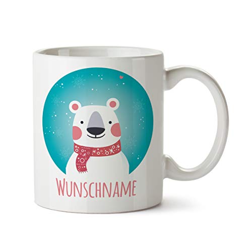 Partycards Personalisierte Tassen zu Weihnachten mit verschiedenen Motiven – Geschenkidee (Eisbär mit Schal, 300ml) von Partycards