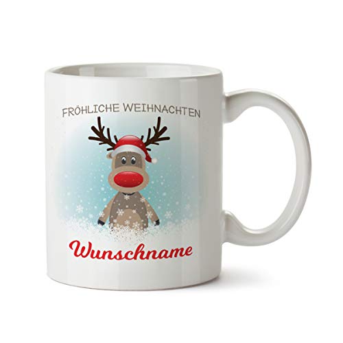 Partycards Personalisierte Tassen zu Weihnachten mit verschiedenen Motiven – Geschenkidee (Rudolf Rentier, 300ml) von Partycards