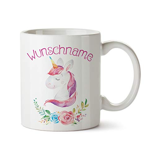 Partycards Keramik Tasse mit Einhorn Motiv, 330 ml, Blau - Perfekt als Einhorn Geschenke für Mädchen, Geschenk für Frauen, Tasse mit Namen personalisiert, Einhorn Tasse Mädchen von Partycards