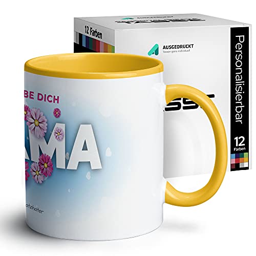 Partycards Tasse mit Namen Spruch Mama personalisierte Kaffeetasse Kaffeebecher Gelb Keramik 330ml von Partycards