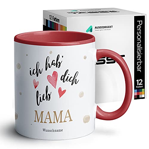 Partycards Geschenk für Mama, 330ml Fassungsvermögen, personalisierte Tasse mit Spruch, Mama Geschenk Motiv, Tasse personalisiert mit Namen, Spülmaschinengeeignet, lustige Kaffeetasse Rot von Partycards