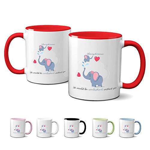 Partycards Tasse mit Namen und Elefant bedrucken personalisierte Kaffeetasse Kaffeebecher 330ml Rot von Partycards