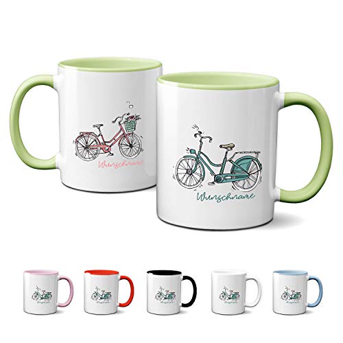 Partycards Tasse mit Namen und Spruch Fahrrad personalisierte Kaffeetasse Kaffeebecher Grün Keramik 330ml von Partycards