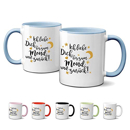 Partycards Tassen als Geschenkidee mit verschiedenen Motiven - Kaffebecher (Ich liebe dich bis zum Mond und zurück, 330ml) von Partycards