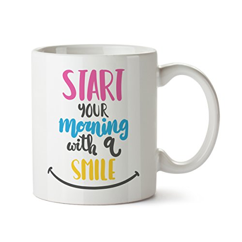 Partycards Tassen als Geschenkidee mit verschiedenen Motiven - Kaffebecher (Start your morning with a smile, 300ml) von Partycards