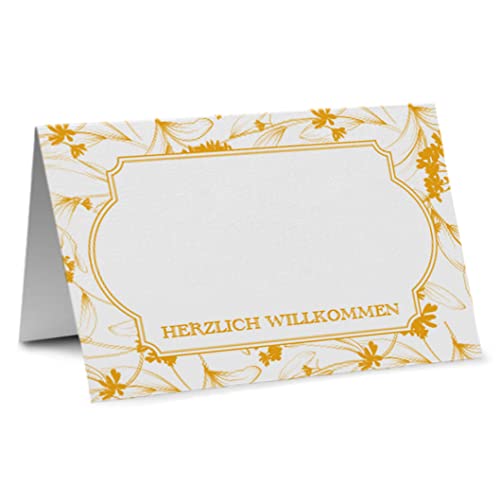 Partycards Tischkarten Geburtstag und Tischkarten Hochzeit, Format DIN A7, 50 Stück, Blumen Design, Herzlich Willkommen, Ideal als Platzkarten für Taufe, Kommunion, Namensschild Konfirmation von Partycards