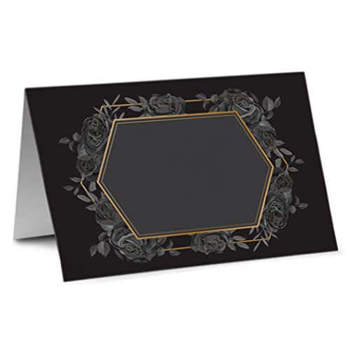 Partycards Tischkarten Hochzeit, Tischkarten Geburtstag, Tischkarten Kommunion, Tischkarten Konfirmation, Platzkarten Kommunion, Platzkarten Geburtstag, 50 Stück, Format DIN A7, Gold Schwarz von Partycards