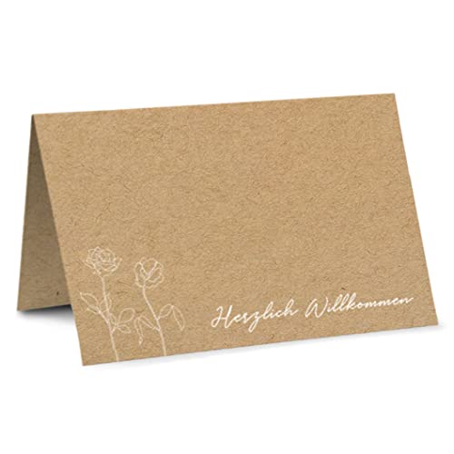 Partycards Tischkarten Hochzeit Vintage, 50 Stück, Format DIN A7, Weiße Blumen, Herzlich Willkommen, Einfach zu Beschriften - Ideal für Tischkarten Hochzeit und Tischkarten Geburtstag Tischdeko von Partycards