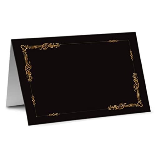 Partycards Tischkarten Hochzeit und Geburtstag - 50 Stück DIN A7, Gold auf Schwarz Druck, Ornamente, Bereits Genutet, Ideal für Platzkarten Hochzeit, Kommunion, Geburtstag und andere Veranstaltungen von Partycards