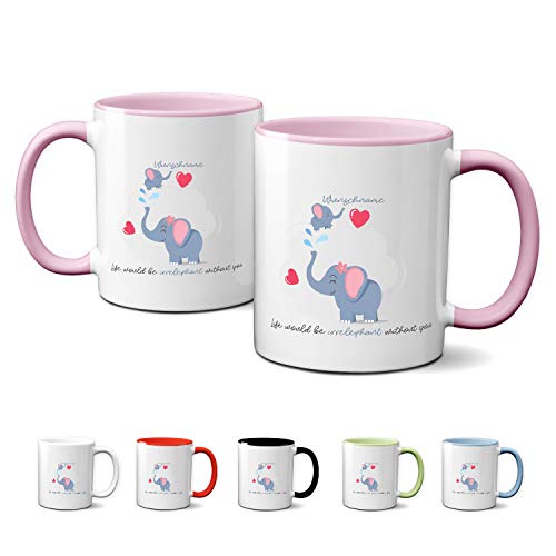 Partycards personalisierte Tasse mit Namen und Elefant Kaffeetasse Kaffeebecher Rosa Keramik 330ml von Partycards