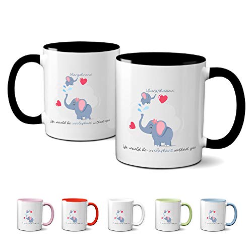 Partycards personalisierte Tasse mit Namen und elefant Kaffeetasse Kaffeebecher Schwarz Keramik 330ml von Partycards