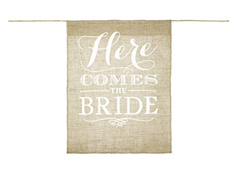 Mellilu Banner für die Braut Hochzeit Here Comes The Bride Jute 41x51cm Hochzeitsbanner von PartyDeco