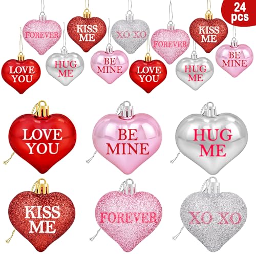 24 Stück Valentinstag Glitzer Herz Form Ornamente - Valentinstag Dekorationen - Rot Rosa Silber Herz Kugeln für Zuhause Baum - Valentinstag Gespräch Herz Dekorationen Weihnachtsbaum hängende Ornamente 24 Stück Valentinstag Glitzer Herz Form Ornamente - Valentinstag Dekorationen - Rot Rosa Silber Herz Kugeln für Zuhause Baum - Valentinstag Gespräch Herz Dekorationen Weihnachtsbaum hängende Ornamente von Partyprops