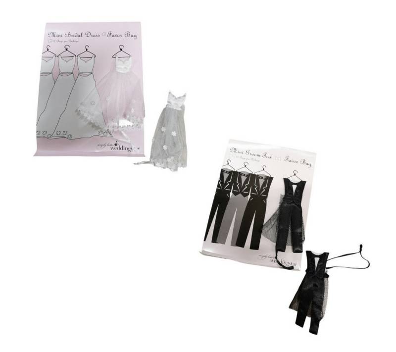 Partystrolche Geschenkbox Gastgeschenk Hochzeit Beutelchen Braut und/oder Bräutigam (Spar-Set, 12er Set Brautkleid oder 12er Set Tuxedo) von Partystrolche