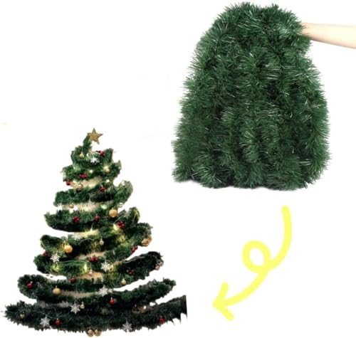 Grün Weihnachtsgirlande, 15 Meter Grüne Tannengirlande Weihnachten Feiertagsgirlande für Baumschmuck, Weihnachtsdekoration für Wand, Treppe, Tür, Kamin, Außenbereich und Innenbereich (15 M) von Partyzeit