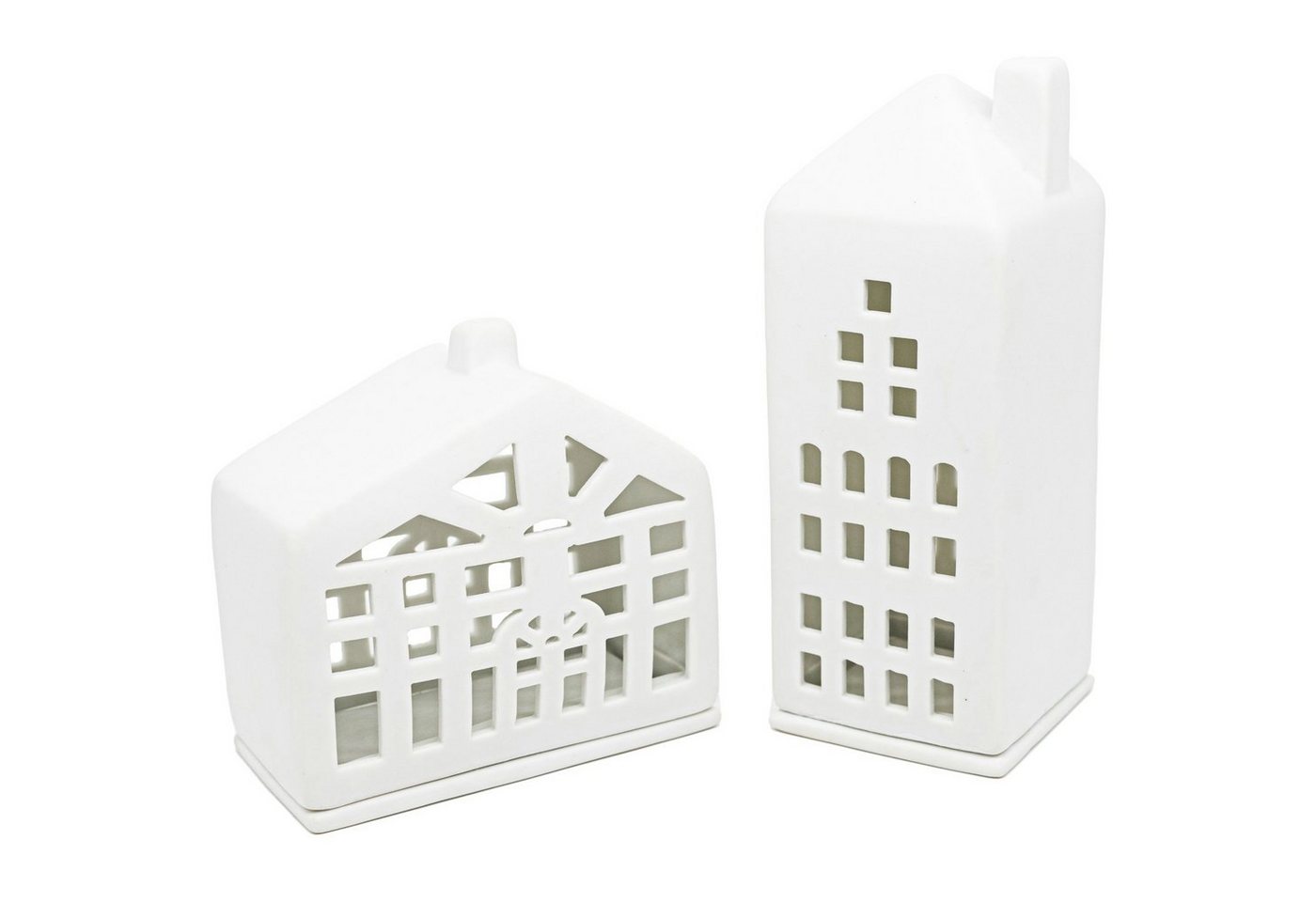 Parusia Windlicht Lichthaus 2er Set aus matt glasierter, weißer Keramik Dänisches Design, Fachwerkhaus und Wohnhaus mit Kerzenteller, Deko Parusia Windlicht Lichthaus 2er Set aus matt glasierter, weißer Keramik Dänisches Design, Fachwerkhaus und Wohnhaus mit Kerzenteller, Deko von Parusia