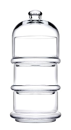 PASABAHCE 488854 Patisserie Basic Set 3 stapelbare Behälter mit Kuppel, Glas, transparent,,12x26 cm von Pasabahce