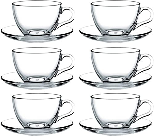Pasabahce 97948 Basic, 6 Tassen mit 6 Untertellern, für Tee, Kaffee, Cappuccino, für 6 Personen transparent von Pasabahce