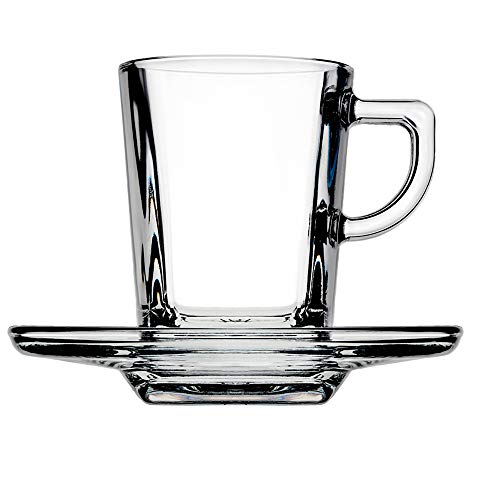 Pasabahce Carre' Service Espressotassen mit Teller, Glas, Transparent, 6 Stück von BORMIOLI