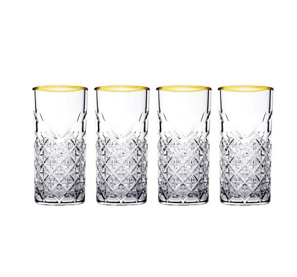 Pasabahce Cocktailglas TIMELESS 4er Set Wassergläser Lang 365 ml Gläser-Set Saft GOLD von Pasabahce