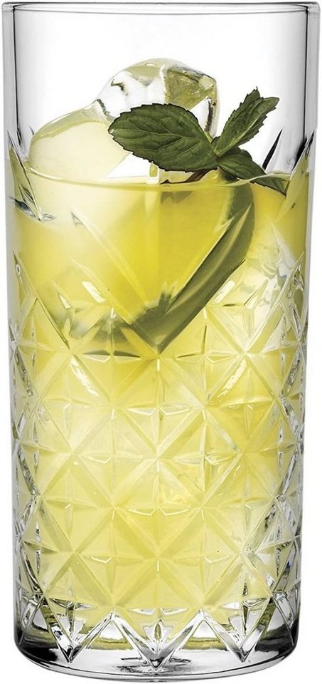 Pasabahce Gläser-Set Timeless, Glas, Set aus 4 Longdrink Gläsern im hochwertigen Kristall Design von Pasabahce