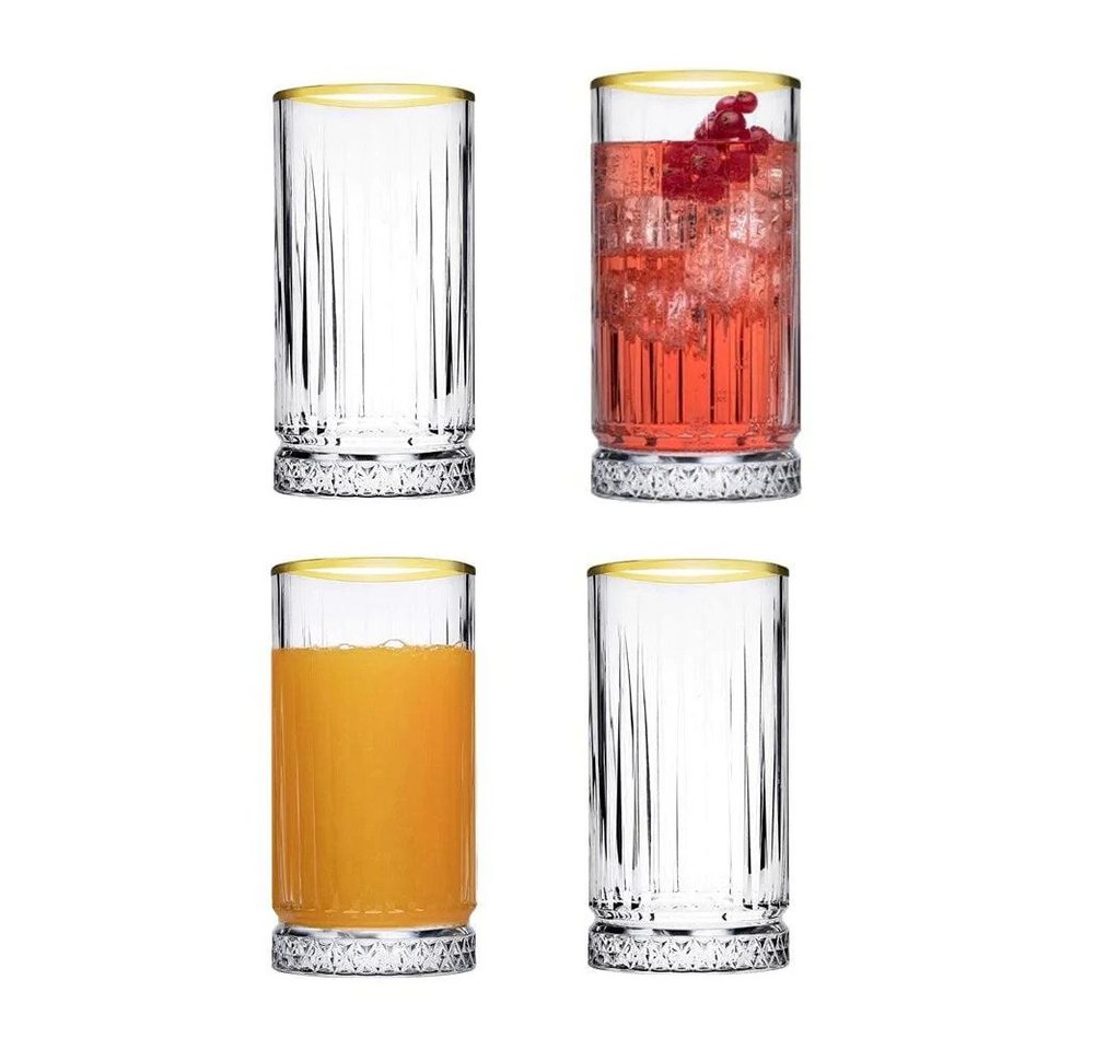 Pasabahce Gläser-Set Elysia Golden Touch, Glas, Long Drink Gläser 4-teiliges Set mit Goldrand 280ml von Pasabahce