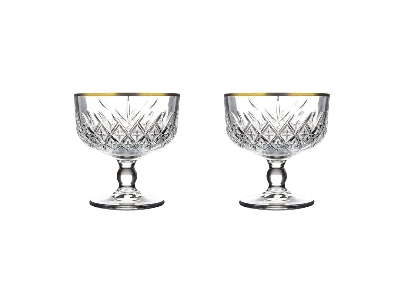 Pasabahce Gläser-Set Timeless Golden Touch 2er, Glas, Eis-Becher aus Glas, Dessert Schale auf Fuß von Pasabahce