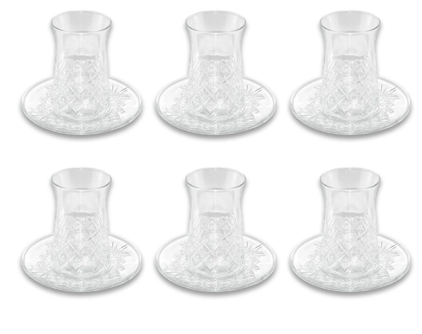 Pasabahce Gläser-Set Timeless, Glas, Teeglas Set 12 Teilig mit Untertassen von Pasabahce