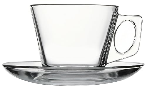 Pasabahce Vela Teetassen-Service mit Tellerchen, Glas, Transparent, 6 Stück von Pasabahce