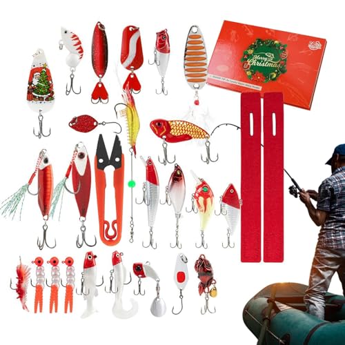 Fishing Calendar Advent, 24-Tägiger Angelzubehör Countdown Kalender 2025 Weihnachtszählkalender, Wasserdichtes Angelzubehör Für Salzwasser Süßwasser Fluss Reise Urlaub Fest Vater von Pasbuteiy