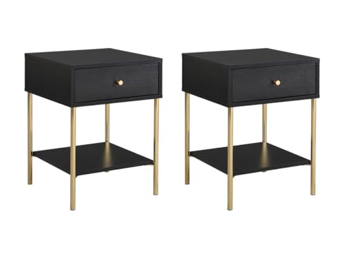 PASCAL MORABITO 2er-Set Nachttische mit 1 Schublade - MDF & Metall - Schwarz & Goldfarben - MILAVIA PASCAL MORABITO 2er-Set Nachttische mit 1 Schublade - MDF & Metall - Schwarz & Goldfarben - MILAVIA von Pascal Morabito