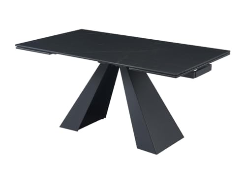 PASCAL MORABITO Esstisch ausziehbar - 6 bis 10 Personen - Sicherheitsglas, Keramik & Metall - Marmor-Optik Schwarz - LOZIPA von Pascal Morabito