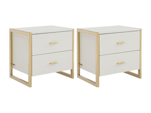 PASCAL MORABITO - Set mit 2 Nachttischen mit 2 Schubladen – MDF – Beige und Gold – Ombrelia PASCAL MORABITO - Set mit 2 Nachttischen mit 2 Schubladen – MDF – Beige und Gold – Ombrelia von Pascal Morabito