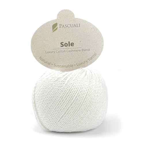 Pascuali Sole | Strickwolle aus 90% Baumwolle (Pima), 10% Kaschmirwolle, zum Stricken und Häkeln, Farbe:weiß 01 von Pascuali
