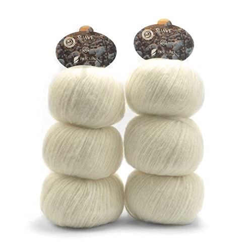 6 Knäuel Pascuali Suave naturbelassen. Strickwolle aus 100% Baumwolle zum Stricken und Häkeln, Farbe:Creme 50 von Pascuali