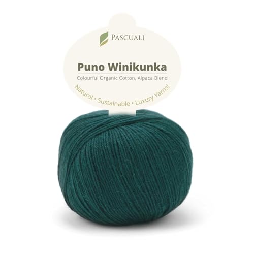 PASCUALI | Puno Winikunka | Strickwolle aus 70% Baumwolle (Bio) und 30% Alpakawolle Alpaka Wolle Alpaca Baby zum Stricken und Häkeln, 1 Knäuel - 50g - Farbe:Wald 74 von Pascuali