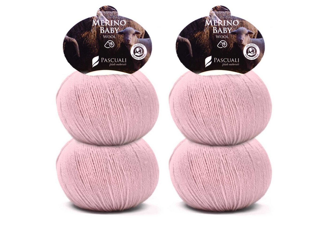 Pascuali 4 x 50g Pascuali Merino Baby. 100% Schurwolle (Bio Merinowolle Superfine) Wolle zum Stricken und Häkeln Häkelwolle von Pascuali