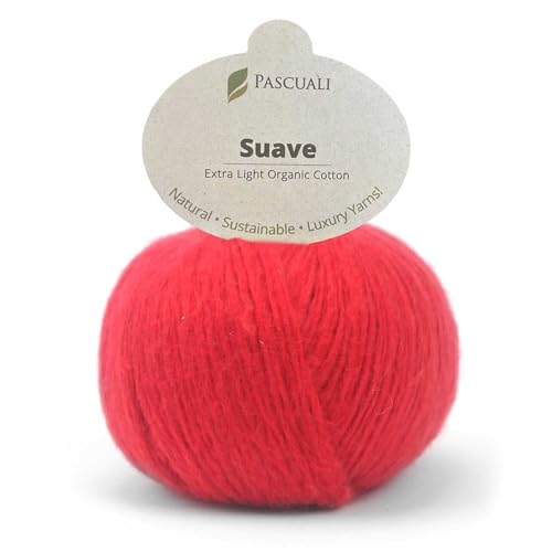 Pascuali Suave | Strickwolle aus 100% Bio Baumwolle, zum Stricken und Häkeln, Farbe:Erdbeere 74 von Pascuali