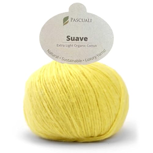 Pascuali Suave | Strickwolle aus 100% Bio Baumwolle, zum Stricken und Häkeln, Farbe:Zitrone 70 von Pascuali