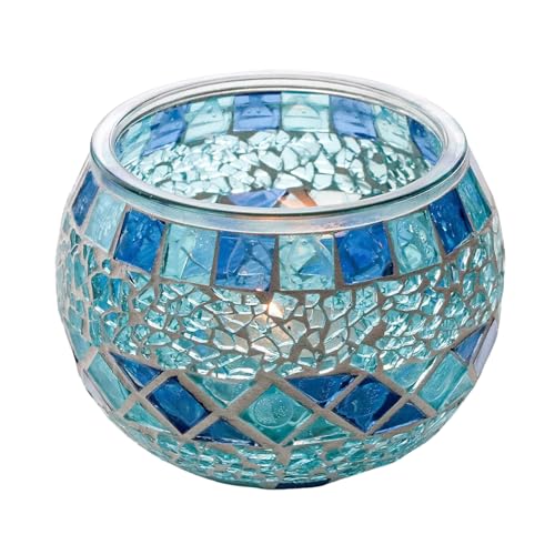 Pasdrucn 10.8x10.8x7.7cm Mosaik Kerzenhalter Teelichthalter Glas, Teelichtgläser Set, Dekoratives Windlicht Glas, Kerzengläser Für Teelicht Deko Weihnachten Tischdeko Hochzeit (Blau) von Pasdrucn