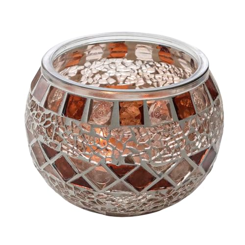 Pasdrucn 10.8x10.8x7.7cm Mosaik Kerzenhalter Teelichthalter Glas, Teelichtgläser Set, Dekoratives Windlicht Glas, Kerzengläser Für Teelicht Deko Weihnachten Tischdeko Hochzeit (Braun) von Pasdrucn